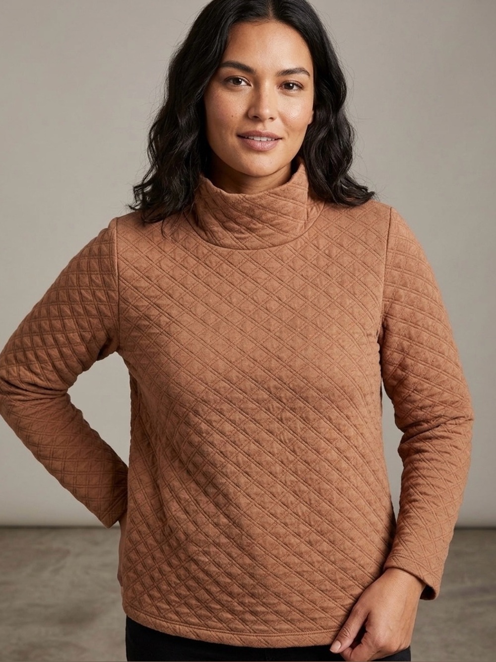 J. Crew Quilted Brown Mockneck Sweater